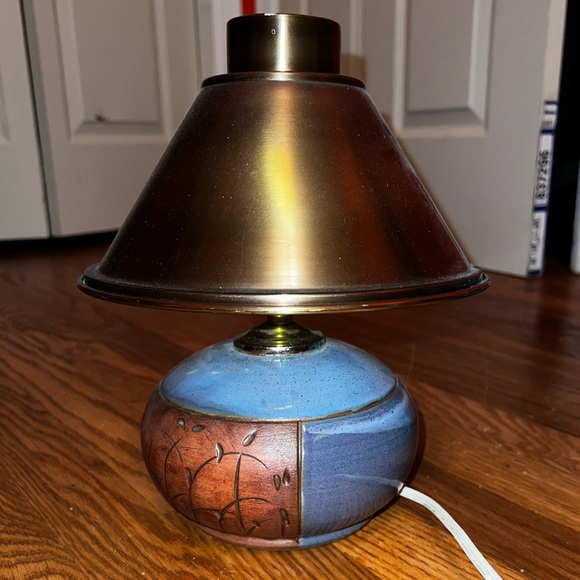 Other - Vintage Ceramic Pottery Painted Signed Table Lamp Blue Brown